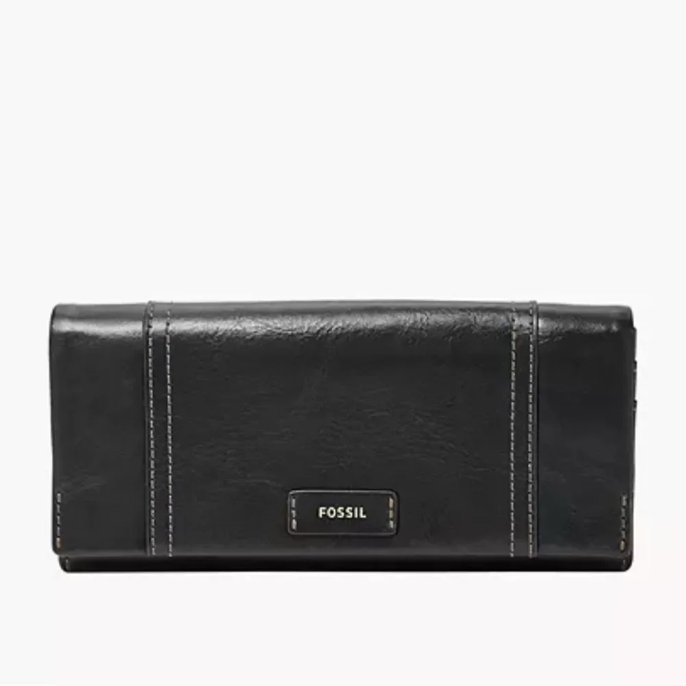Fossil Ellis 29 Black Leather Wallet Clutch